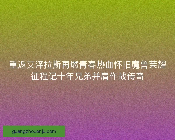 重返艾泽拉斯再燃青春热血怀旧魔兽荣耀征程记十年兄弟并肩作战传奇