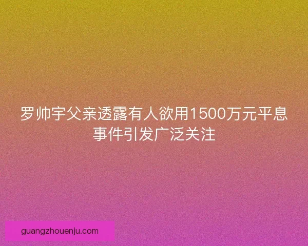 罗帅宇父亲透露有人欲用1500万元平息事件引发广泛关注
